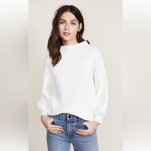 Line & Dot White Ribbed Mockneck Puff Sleeve Sweater Size Medium